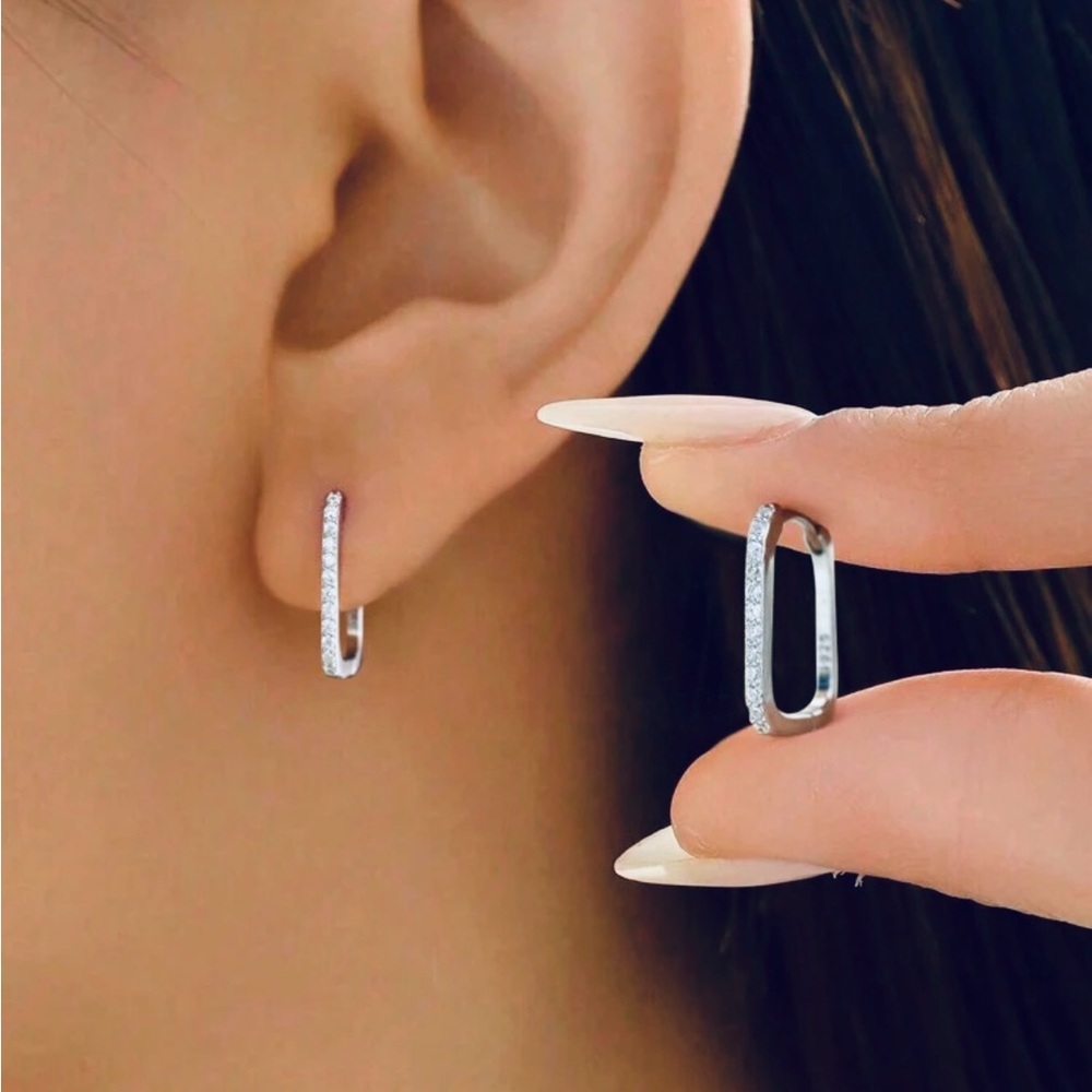 S925 Standard Sterling Silver Geometric Rectangle Earrings